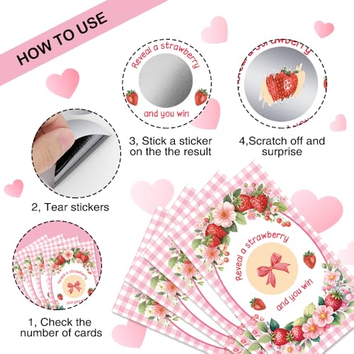 50 Pcs Strawberry Themed Scratch Off Game Cards, Pink Scratch Cards for Birthday, Baby Shower, Party Supplies, Lottery Prize Raffle Ticket, Berry Theme Party - color: Pink