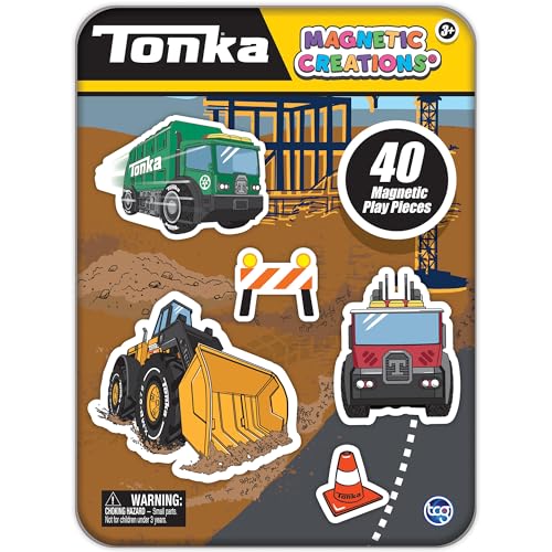 TCG Toys Tonka Magnetic Creations Tin with 40 Magnetic Play Pieces in Tin That Doubles As Storage Space, Multicolor - style: Tonka
