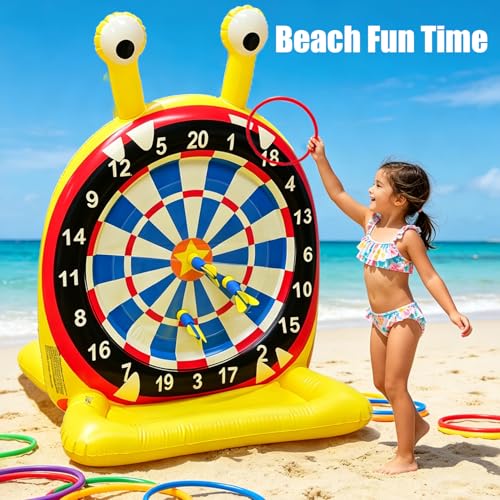 Inflatable Monster Dart Board Pool Games, Pool Floats Water Game for Beach Yard, 2-in-1 Pool Toys with Throwing & Ring-toss Games, Summer Water Toys for Kids, Teens & Adults - size: 33.5"