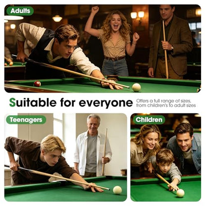 Pool Cue Sticks 52" Set of 2 Billiard Cue Sticks Multi-Size Options with Standard & Heavy Weight (12oz-20oz) for Kids, Teens & Adults Solid Birch Shaft, 13mm Leather Tip, Stainless Steel Joint | 36" 42" 48" 52" 58",13mm Leather Tip,set of 2 or 4,12oz-20oz