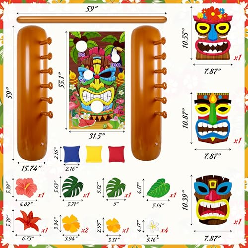 2 Sets Hawaiian Luau Party Decorations – Summer Tiki Theme Inflatable Limbo with Toss Game Set for Adults, Pool Party, Tropical Beach Birthday Accessories
