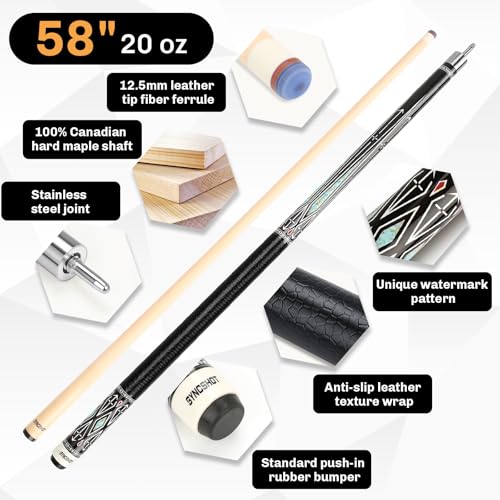 Professional Pool Cue Stick with Hard Case, 58" Canadian Maple Billiard Cue & 12.5mm Multi-Layer Rainbow Tip, Pool Cue Set with 3 Accessories, 19/20/21oz Billiard Stick (Selectable) - size: 20oz, style: Style 1