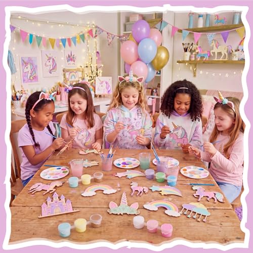 Saypacck 24 Pcs Rainbow Unicorn Party Favors Wooden Painting Craft Kits Birthday Party Supplies with Organza Bag for Goodie Bags Fillers Adult Thank You Gifts - style: Rainbow Unicorn