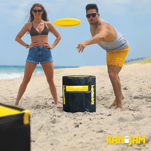Kan Jam Foldable Travel Disc Toss Game - Black & Yellow, Standard, Nylon - Portable All-Weather Beach Games - Built-in Scoring for Tailgate Essentials - Easy Setup for Yard Fun