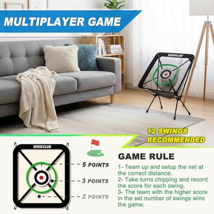 SENSECLUB Foldable Chipping Net with Mat & Balls, Heavy-Duty Practice Golf Net Chipping Target, Backyard Golf Game & Gifts - style: Green