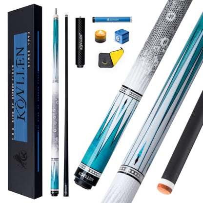 KONLLEN Carbon Fiber Pool Cue 2.0, 58-inch Low Deflection Billiard Stick for Adults with 12.5mm Tip and Pro Taper - color: 007 AK-05F 2.0 set-blue