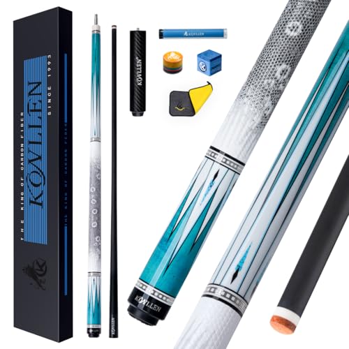KONLLEN 2.0 Carbon Fiber Pool Cue, Low Deflection Billiard Stick | 58-inch cue with 12.5mm tip and pro taper shaft supports stable control for practice and regular pool play. - color: 007 AK-05F 2.0 set-blue