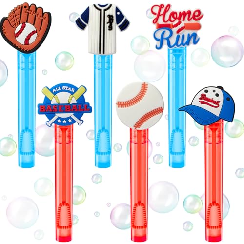 Winrayk Baseball Party Favors, 24Pcs Baseball Themed Mini Bubble Wands for Kids Bubbles Bulk with Detachable Topper (6 Styles), Birthday Gift Classroom Prizes Girl Boys Sports Goody Bag Stuffer Supply - style: Baseball