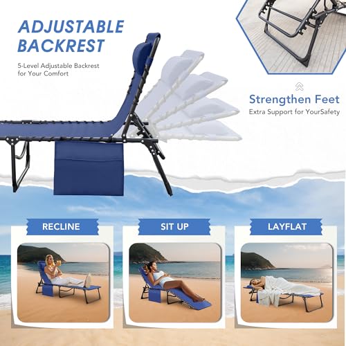 Flamaker Face Down Chaise Lounge Chair 5-Position Adjustable Sunbathing, Foldable Tanning Chair with Face& Arm Holes, Outdoor Recliner for Pool, Beach, Patio, Lawn (Blue, 1 Pcs) - color: Blue, style: Sauna, 1 Pcs