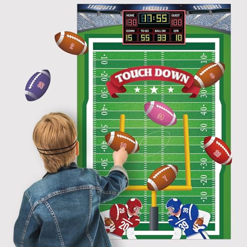 Hooqict Pin The Football on The Goalpost Football Party Games for Kids Game Day Boys Sports Theme Birthday Party Decorations, Large Poster with 36 Rugby Stickers - style: Football