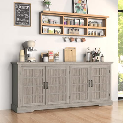 Bigbiglife 70.2" Wood Buffet Cabinet, Farmhouse Buffet Sideboard Cabinet with 4 Doors and Adjustable Shelves, Coffee Bar Wine Bar Storage Cabinet for Kitchen, Living Room, Grey - color: Grey