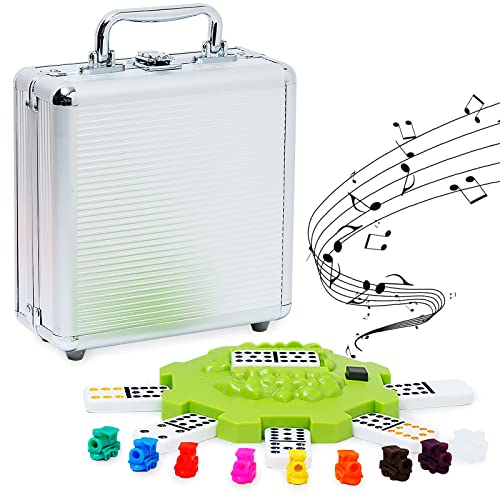 Yinlo Mexican Train Domino Set with Sound Effect, Dominoes Set for Travel, 91 Tiles Double 12 Colored Dominoes Travel Game Set with Aluminum Case - style: Dot with Green Hub