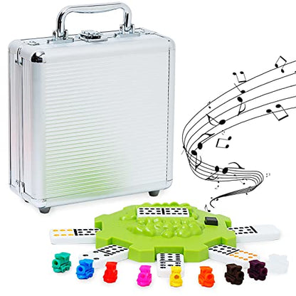 Yinlo Mexican Train Domino Set with Sound Effect, Dominoes Set for Travel, 91 Tiles Double 12 Colored Dominoes Travel Game Set with Aluminum Case - style: Dot with Green Hub
