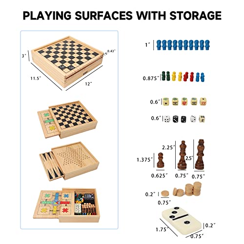 GSE Games & Sports Expert Wooden 9-in-1 Chess, Checkers, Backgammon, Dominoes, Chinese Checkers, Tic-Tac-Toe, Ludo, Playing Cards & Poker Dice Game Combo Set