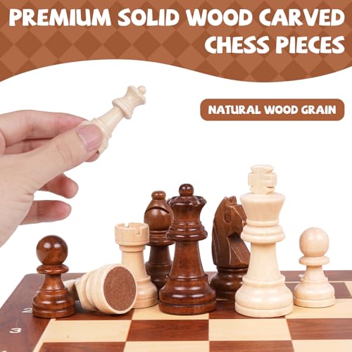 Magnetic Travel Chess Set with Wooden Folding Board – 12 Inch Portable Magnetic Chess Board Game with Handcrafted Wooden Pieces, 2 Extra Queens, Strategy Chess Set for Adults Kids Beginners
