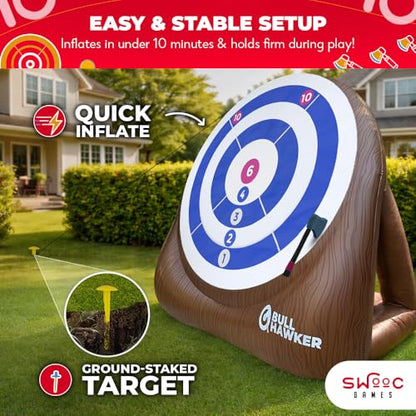 Swooc Games® - Bull Hawker™ | Giant Axe Darts with 15+ Games | Axe Throwing Game for Backyard with Air Pump | Large Outdoor Games for Adults and Family | Party Carnival Game | Throwing Yard Fun - size: XL - 8ft