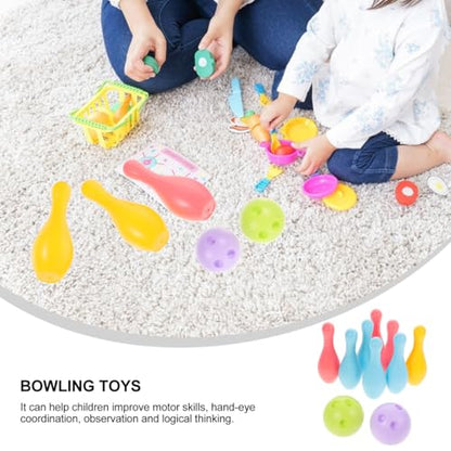STOBOK Indoor Children Bowling Toys Set 10 Plastic Toy Bowling Pins & 2 Balls Interactive Parent-Child Sports Game to Enhance Motor Skills and Hand-Eye Coordination