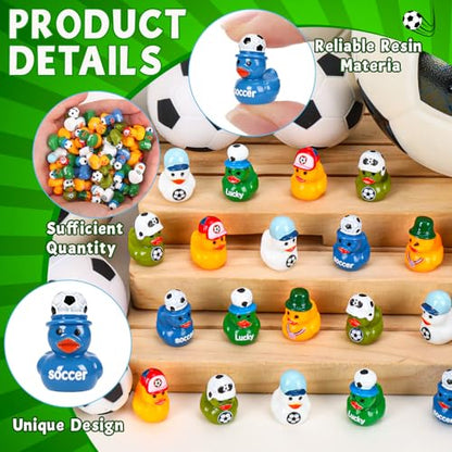 120 Soccer Mini Resin Ducks 6 Styles Bulk Miniature Football Duck Figurines for Soccer Party Favors Team Gifts Goodie Bags Stuffers Tabletop Dollhouse Cake Fairy Garden Micro Landscape Decor - style: 120Pcs-Soccer Ducks