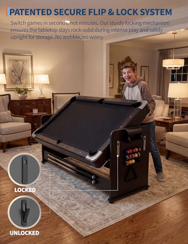 7 ft 3-in-1 Multi-Game Table - Air Hockey, Billiards & Table Tennis Ping Pong Combo with High-Performance Airflow, Easy Flip Top & Full Accessories for Game Room, Man Cave & Family Fun - color: Black