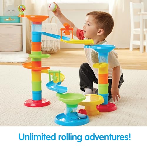 Kidoozie Drop N' Roll Raceway – 30-Piece Marble Run-Style Ball Tower with 3 Colorful Balls – Ages 12 Months+