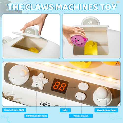 Skirfy Mini Claws Machines for Kids,Vending Machines Toys for Boys Girls 6 7 8 9 Year Old,Arcades Games Toys Bear with LED Light & Adjustable Sound,Birthday Party for 6-12 Year Old Boys Girls - color: White