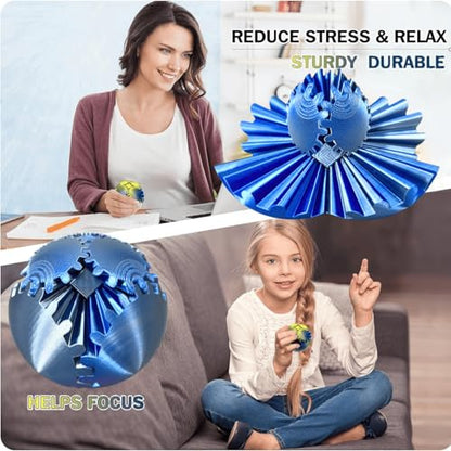 Gear Ball 3D Printed Spin Ball Cube Fidget Toys, Gear Sphere Fidget Toy, GearSphere Desk Toy Stress Fidget Balls, Fidgets Spinners for Adults & Kids Anxiety Relaxing (Laser Silver Blue, 2.3 Inch) - color: Laser Silver Blue, size: 2.3 Inch