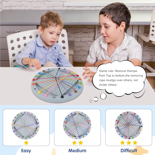3 in 1 Board Games, 5-in-eine-Reihe-Spiel & Magnetic Chess & Rope Untangling Puzzle Game, 40 Pcs Stones, 100 Perlen, 10 String & Portable Storage Bag, Multi-Level Challenges Use for Kids Adults
