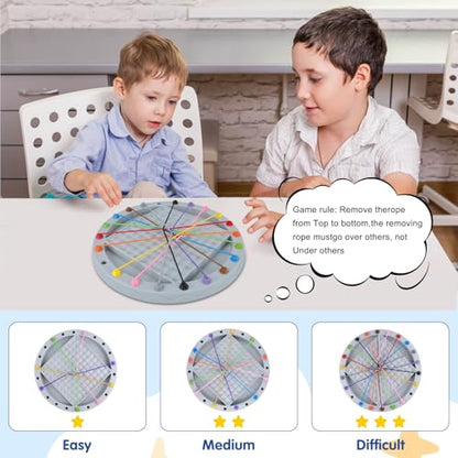 3 in 1 Board Games, 5-in-eine-Reihe-Spiel & Magnetic Chess & Rope Untangling Puzzle Game, 40 Pcs Stones, 100 Perlen, 10 String & Portable Storage Bag, Multi-Level Challenges Use for Kids Adults
