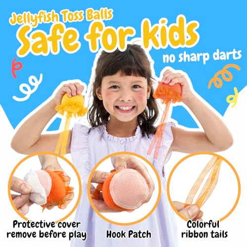 Grip Kids Ocean & Volcano Theme Double-Sided Dartboard Target Game – 26" Large Dart Board with Sticky Balls & Jellyfish Toss Balls, Indoor/Outdoor Fun Party Game Toy for Kids Ages 3–12