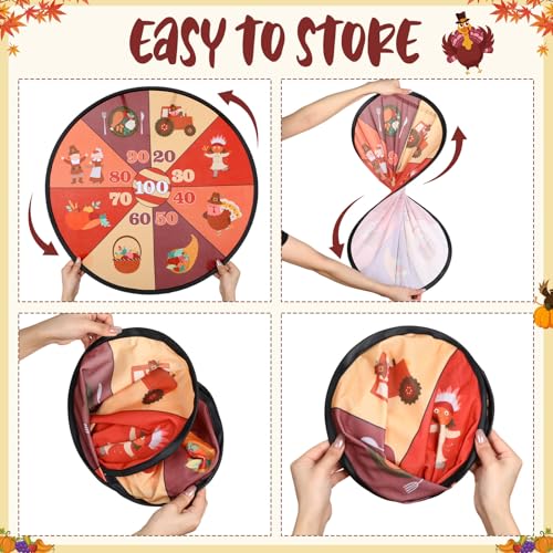 HyDren 22 Pcs Fall Thanksgiving Bean Bag Toss Game for Kids Adults Fall Festival Party Games Turkey Pumpkin Dart Board with Balls Corn Hole Games Set for Family Party Indoor Outdoor Yard Activity