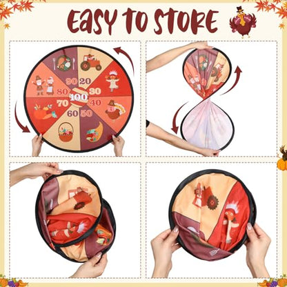 HyDren 22 Pcs Fall Thanksgiving Bean Bag Toss Game for Kids Adults Fall Festival Party Games Turkey Pumpkin Dart Board with Balls Corn Hole Games Set for Family Party Indoor Outdoor Yard Activity