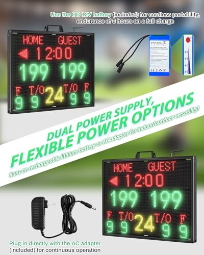Matrix Display Large Electronic Scoreboard with Wireless LCD Touchscreen RF Controller - 26.4x20.5" Big Matrix Display, 100Ft Visibility, DC Battery, Flexible Control for Indoor/Outdoor Sports Games