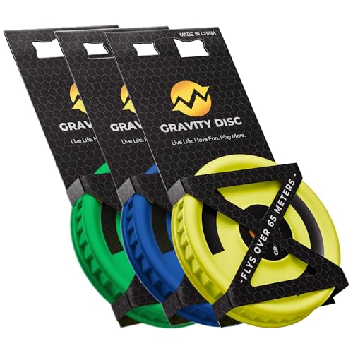 Gravity Disc Mini Frisbee - 3 Pack (Blue, Yellow, Green) Pocket Flying Discs - Disc Golf Accessories, Ultimate Frisbee, Trick Shots - Fun Outdoor Gifts for Camping, Travel, Yard Games