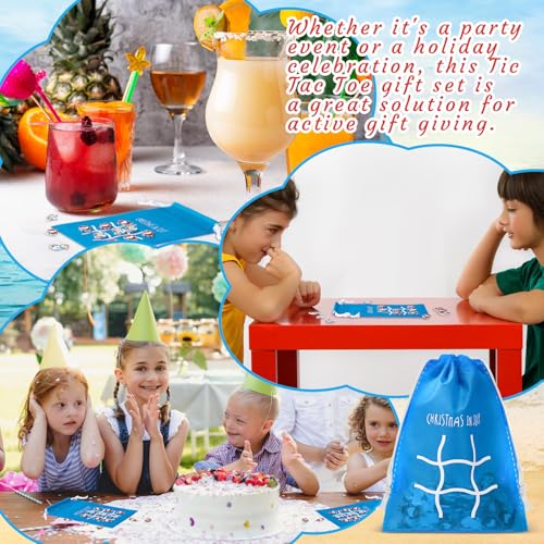 Sotiff 24 Sets Christmas in July Tic Tac Toe Party Favor Games with Drawstring Bags for Boys Girls Classroom Prizes Exchange Gifts - style: Christmas in July