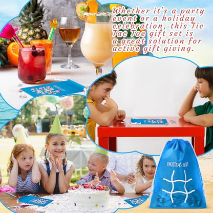 Sotiff 24 Sets Christmas in July Tic Tac Toe Party Favor Games with Drawstring Bags for Boys Girls Classroom Prizes Exchange Gifts - style: Christmas in July