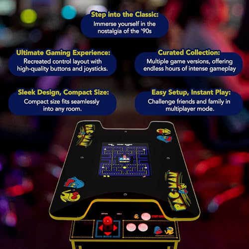 Arcade1Up Pac-Man Head-to-Head Arcade Table, Black Series, 17" Color LCD, 29" Tall - Plug & Play Retro Home Game Machine w/ Dual Joysticks & 12 Classics Including Galaga, Dig Dug, Mappy and More