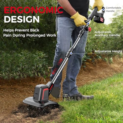 SOARFLY Upgraded Cordless Electric Tiller for Gardening, Total 8.0Ah Battery Powered Mini Cultivator with 2×4.0AH Batteries, 9" Width, 6.6" Depth, 48 Steel Tines Rototiller for Soil Cultivation