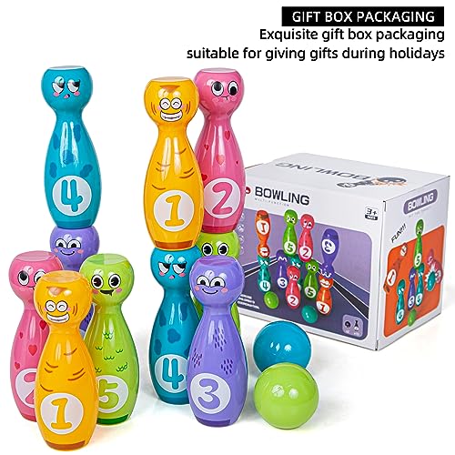Bowling Set for Kids 2-5, Bowling pins for Kids, Indoor Activity Games, Birthday Gifts for Boys Girls 5-7 (Includes 10 Plastic Pins & 2 Balls)