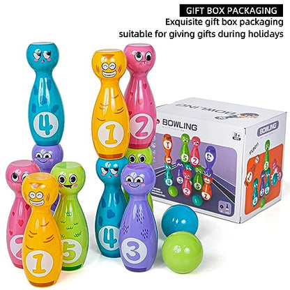 Bowling Set for Kids 2-5, Bowling pins for Kids, Indoor Activity Games, Birthday Gifts for Boys Girls 5-7 (Includes 10 Plastic Pins & 2 Balls)