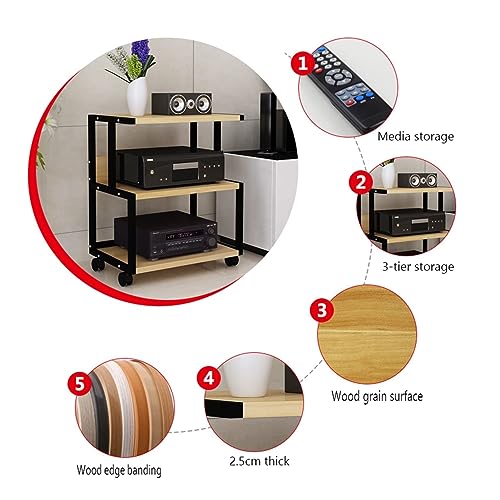 3 Tier AV Media Cabinet Stand, Gaming TV Cabinet and Stereo Rack Audio Tower with Height Adjustable Tempered Wood Stand