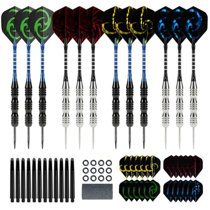 Steel Tip Darts Set, Darts Metal Tip, 22 Grams Professional Metal Darts with Hard Shell Carrying Case, Premium Aluminum Shafts, O-Rings, Dart Sharpener, Darts for Dart Board
