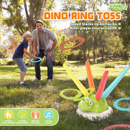 Aliex 3 in 1 Dinosaur Rocket Launcher for Kids, Musical Jump & Ring Toss Toys with Remote Control, Outdoor Outside Indoor Active Games Toys for Boys Girls, Birthday Gifts for 3 4 5 6 7 8 Year Old