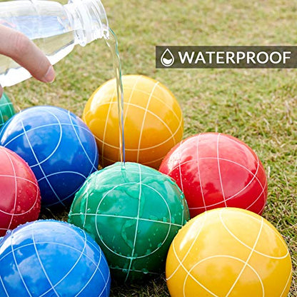 ApudArmis Bocce Balls Set, Outdoor Family Bocce Game for Backyard/Lawn/Beach - Set of 8 Poly-Resin Balls & 1 Pallino & Nylon Carrying Case & Measuring Rope (90mm) - size: 90mm Universal Size