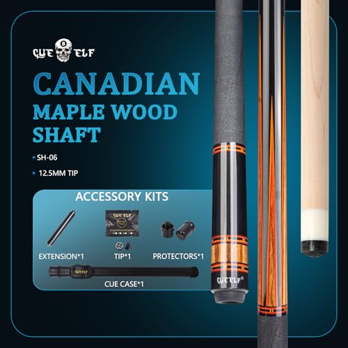 CUEELF Professional Pool Cue Stick – Handmade, Low Deflection | Solid Brass Joint Low Deflection Shaft 12.5mm Pro Tip & Inlay Ring Leather Non-Slip Wrap Precision Balanced - color: CJ-SH-06