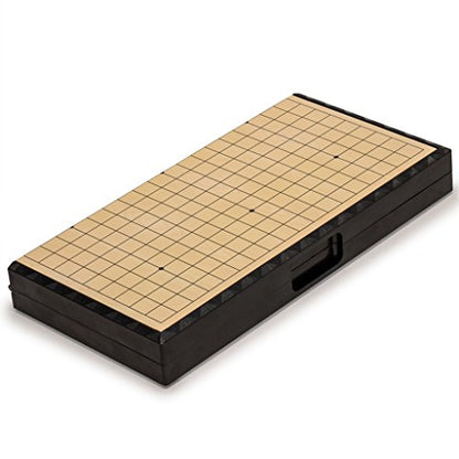 Yellow Mountain Imports Large Magnetic 19x19 Go Game Set Board (14.6-Inch) with Single Convex Stones - Folding, Portable, and Travel Ready Set - size: 14.6 x 14.6 x 1.1 inches