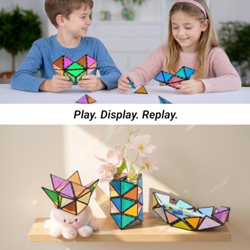 TOSY Magnet Pyramid - 1 Fidget Cube Transforms into 1 Billion Shapes, 243 Rare Earth Magnets, Glowing, Holographic Design, Spinner Accessory, Gift for Christmas Birthday (Set of 1 Stone 1 Glow) - color: Mixed Set (1 Stone 1 Glow)