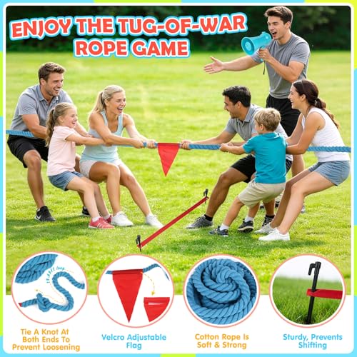 77 Pcs Potato Sack Race Bags, 8-in-1 Outdoor Carnival Games for Kids and Adults, Bean Bags Ring Toss, Tug of War Rope, Megaphone, Field Day Games for Lawn, Backyard, School, Birthday, Family, Beach