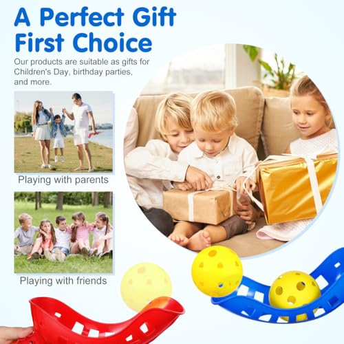 Scoop Ball Toss Game Set with 4 Launchers and 2 Balls Outdoor Backyard Launch and Catch Game for Kids and Family Fun Portable Lightweight Plastic Scoops Suitable for Ages 3 and up