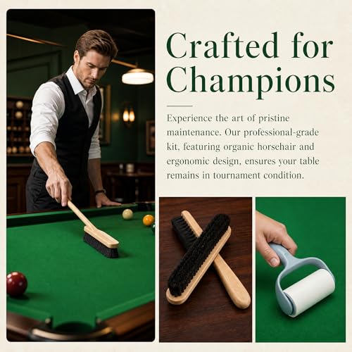 11pices Billiard Table Cleaning Set , including 2 wooden brushes, a cue cleaning cloth, sandpaper for polishing cue tips, a lint roller, a cue tip protector, three-finger gloves and a storage bag