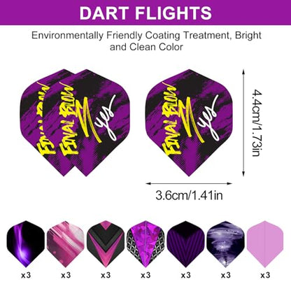 24/18Pcs Dart Flights and Stems Sets Durable Metal Stems, Colourful Dart Flights and Stems Combination, Aluminium 2BA Threaded Dart Fittings (Multi-Size Set) - color: purple